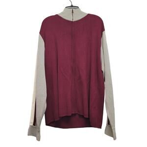 Joe Boxer Mens Large 100% Cotton Long Sleeve Arm Stripes Full Zip Knit Sweater